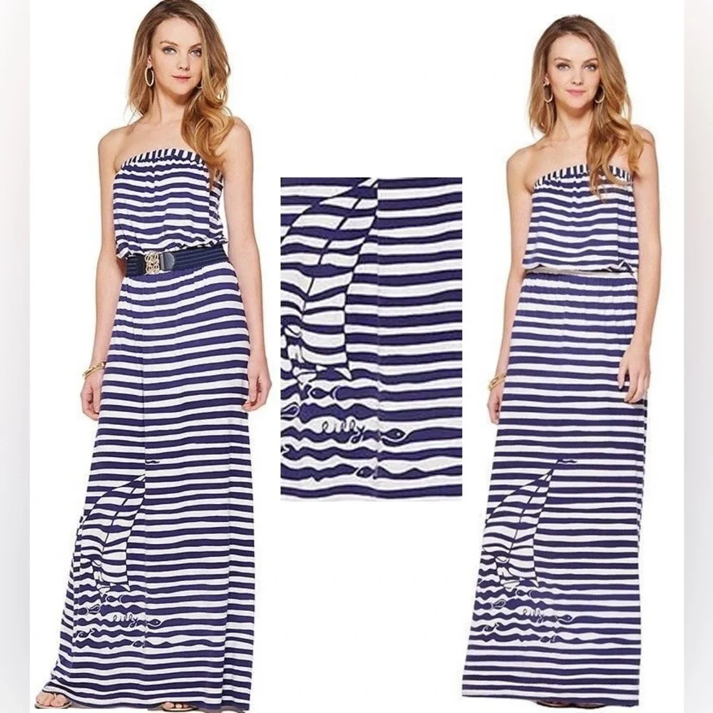 *LILLY PULITZER* Navy x White Striped Sleeveless Emmett Maxi Dress NWT Size S - Picture 3 of 14